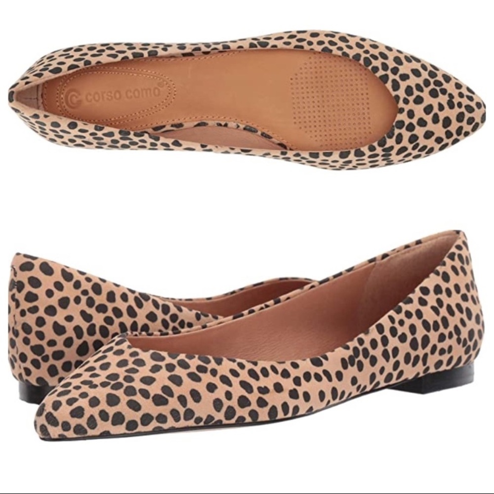 CORSO COMO Jullia Suede Leopard Spots Animal Print Pointed Toe Flats Size 7